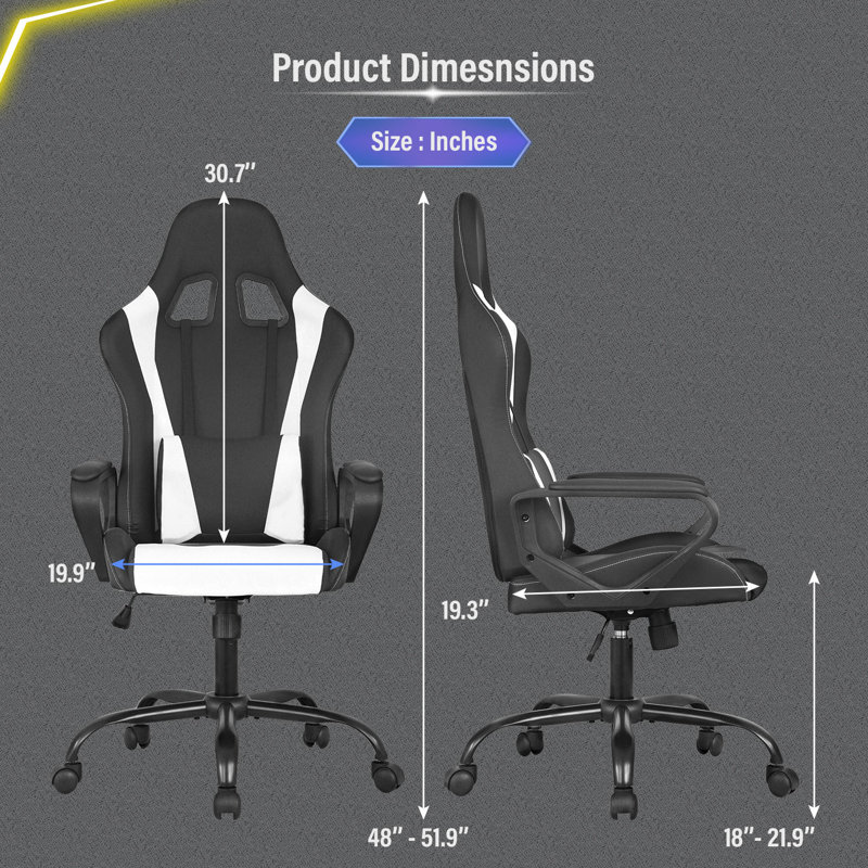 Nisveta  Donalsonville Adjustable Reclining Ergonomic Faux Leather Swiveling PC & Racing Game Chair in Black/White