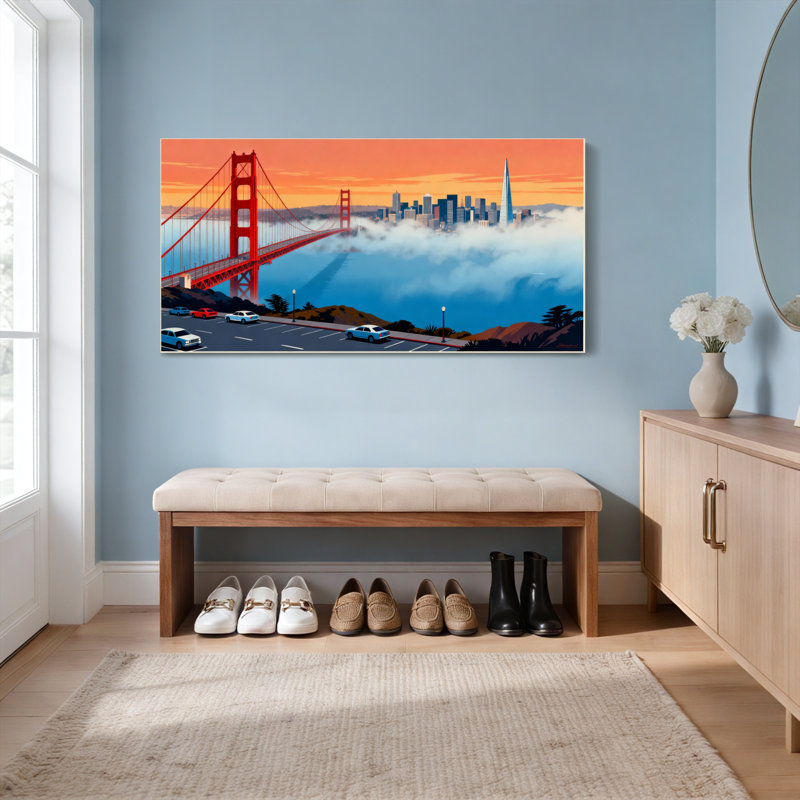 Ensemble de 1 tableau sur toile représentant le paysage urbain du pont Golden Gate à San Francisco, H 24 po x l 48 po