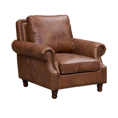 Fauteuil à accoudoirs roulés English - cuir brun écorce