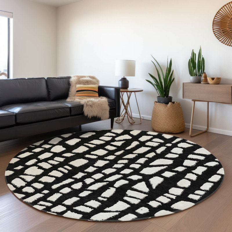 Lamanna Washable Striped Indoor / Outdoor Rug, Round 8'