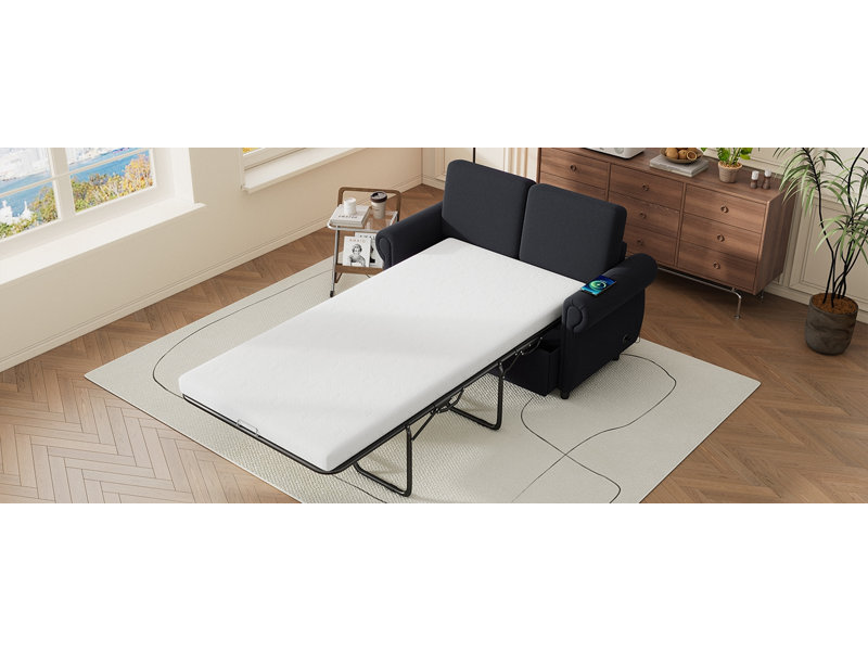 Canapé-lit 57,9 po avec matelas à mémoire de forme avec deux ports USB pour les espaces de salon, Noir
