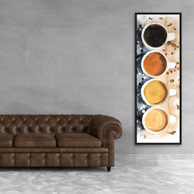 Quatre tasses de café avec éclaboussures de peinture - Art de la cuisine gastronomique, H 61,25 po x l 21,25 po