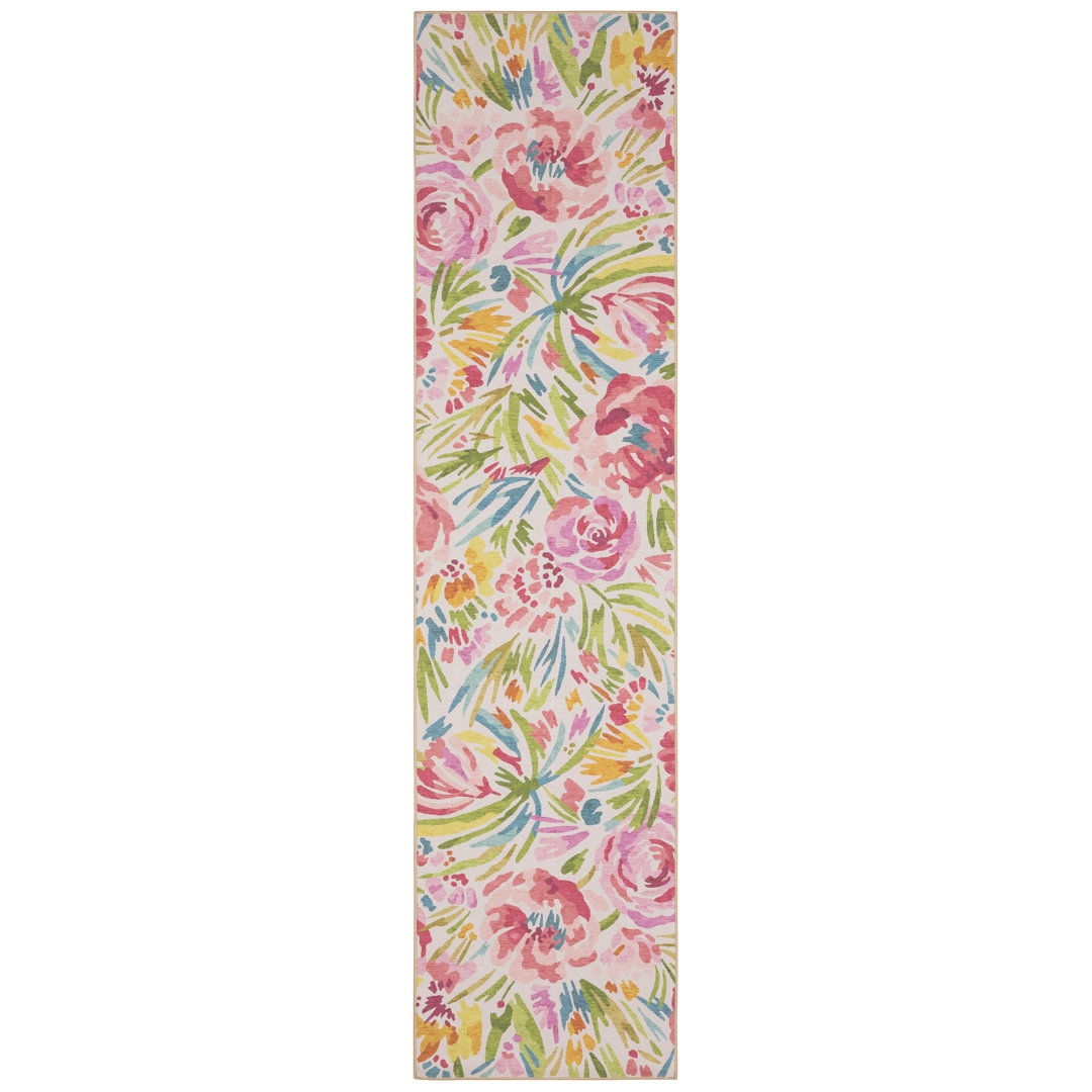 Runa Floral Indoor / Outdoor Area Rug in Beige/Pink/Green Winston Porter Rug