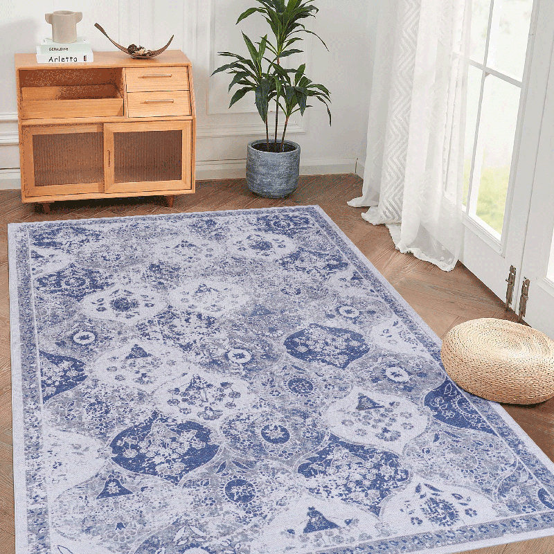 MAVAL Blue Washable Rug 9X12 Area Rug (Blue, 9'X12'), Rectangle 9' x 12'