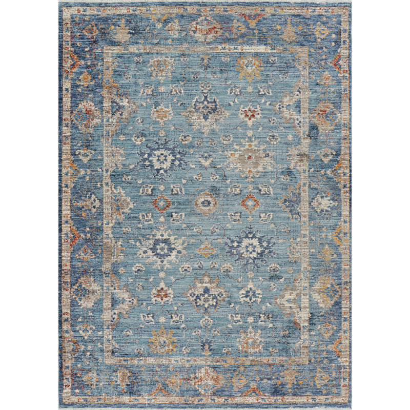 Tapis bleu frangé Mizic, Rectangle 9 pi 10 po x 11 pi 8 po
