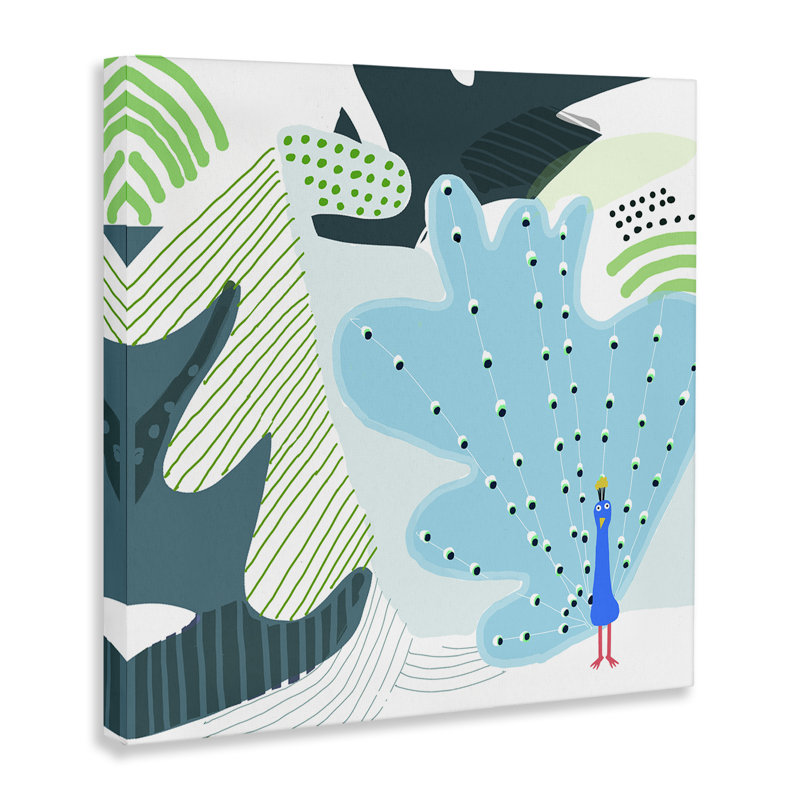 Art mural sur toile fantaisiste à motif paon par Carla Daly, H 36 po x l 36 po