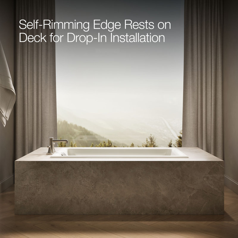 Tea-for-Two 60" x 32" Drop In Whirlpool Porcelain Enameled Cast Iron Bathtub with Heater, Biscuit, Brushed Nickel