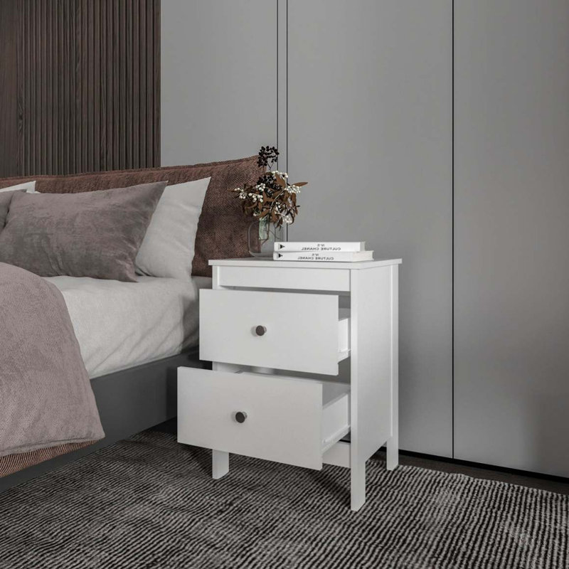 Table de chevet blanche avec 2 tiroirs