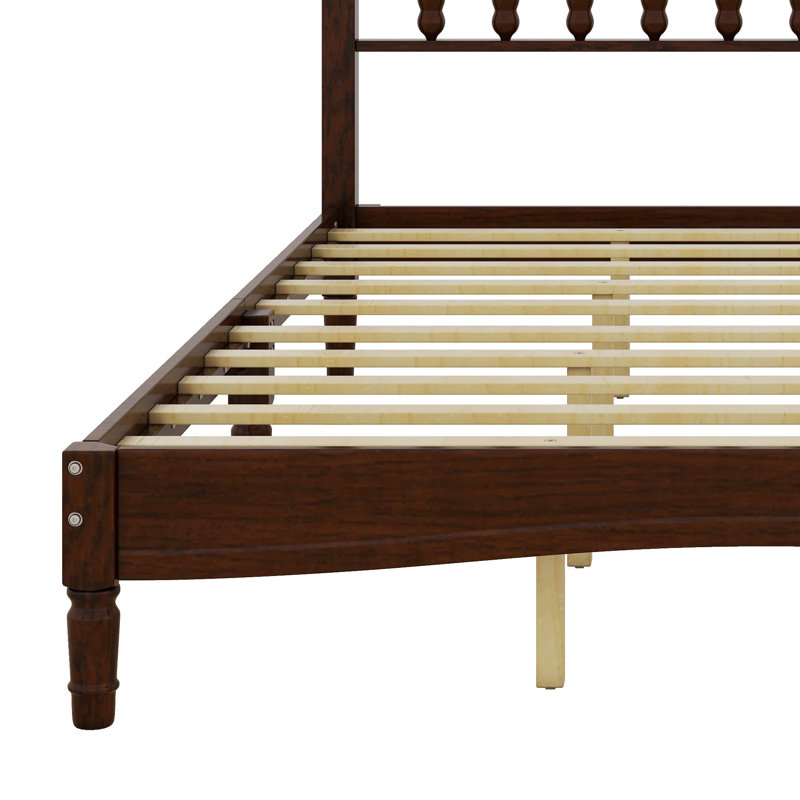 Grand lit plateforme en bois avec tête de lit en forme de gourde, Noyer