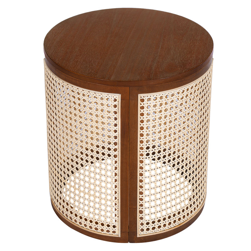 Bureau à thé tissé, construction creuse, surface en bois d'hévéa, base, puits de table, brun foncé, plateau de table rond de 15,7 pouces, chic décoration intérieure, dissipation de la chaleur, brun,