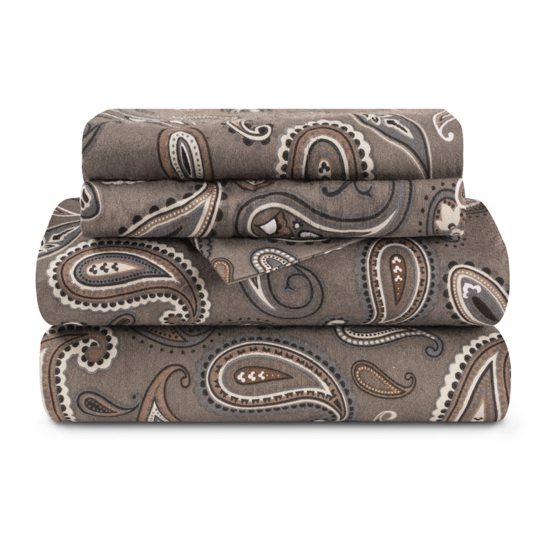 Ensemble de draps 100% coton, Motif cachemire gris, Ensemble de draps pour lit simple TG + 1 drap-hous