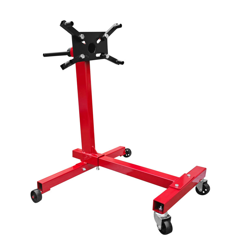 Support de moteur Capacité de 1000 lb (1/2 tonne), support de moteur rotatif à 360 degrés avec 4 roulettes, support de moteur de moto robuste avec cadre pliable pour la réparation automobile, l'entretien du véhicule, rouge