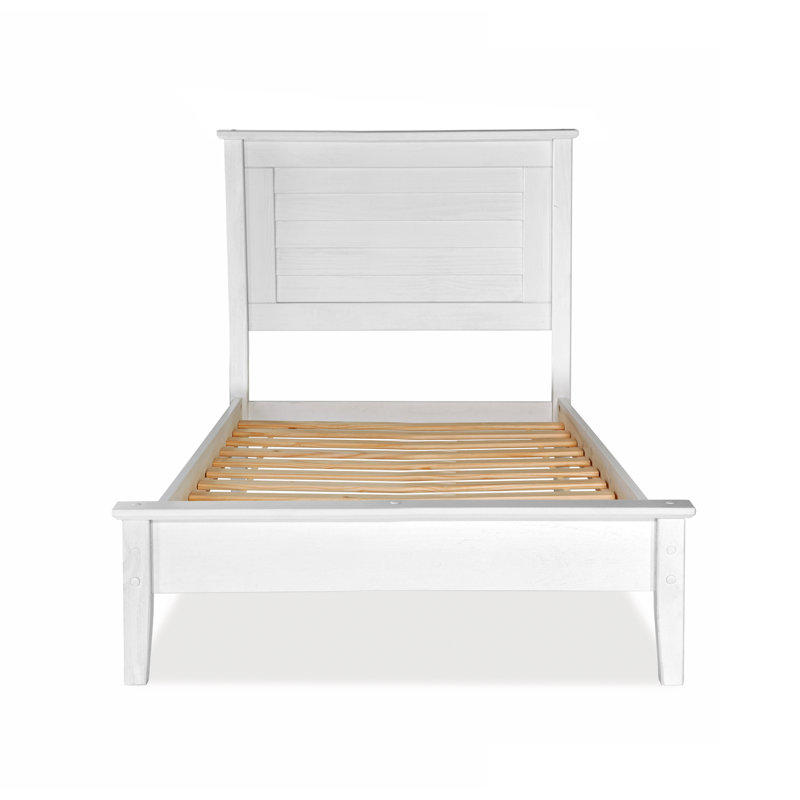 Lit plateforme en bois massif Greenport, Blanc brossé, Simple