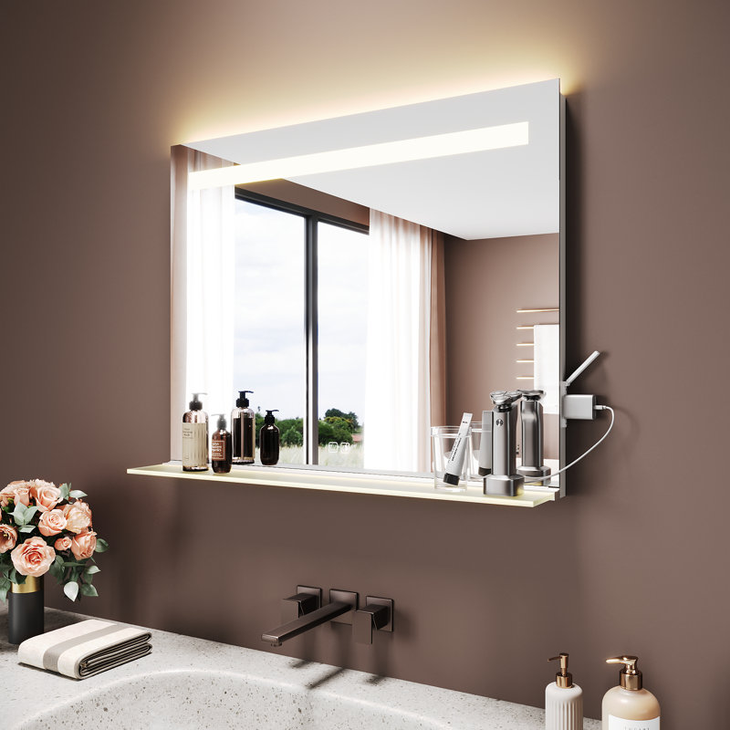 Aluminium Rectangle Mirror with Shelves, 65cm x 100cm