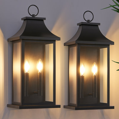 2-Light 22 In. Black Outdoor Wall Light Fixture, Waterproof  Wall Lantern Sconce Farmhouse Hardwired Wall Mounted Front Door Porch Light