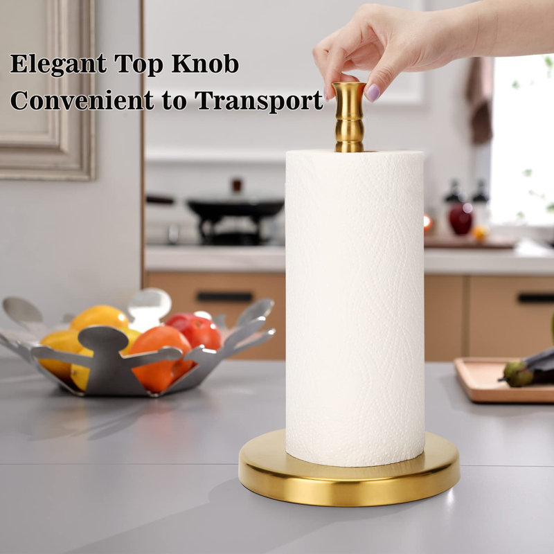 Gold Stainless Steel Countertop Paper Towel Holder with Weighted Base