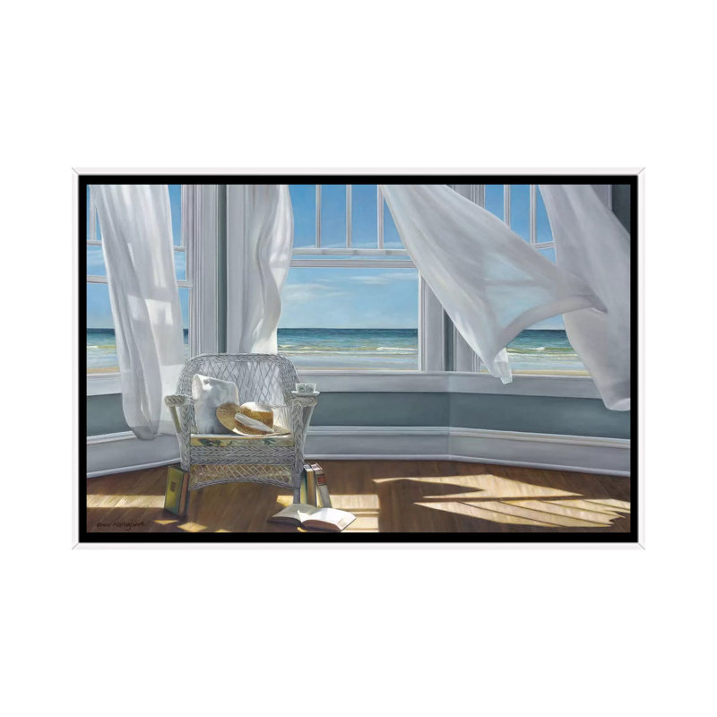 «Gentle Reader» par Karen Hollingsworth, H 26 po x l 40 po x P 1,5 po, Toile encadrée flottée blanche
