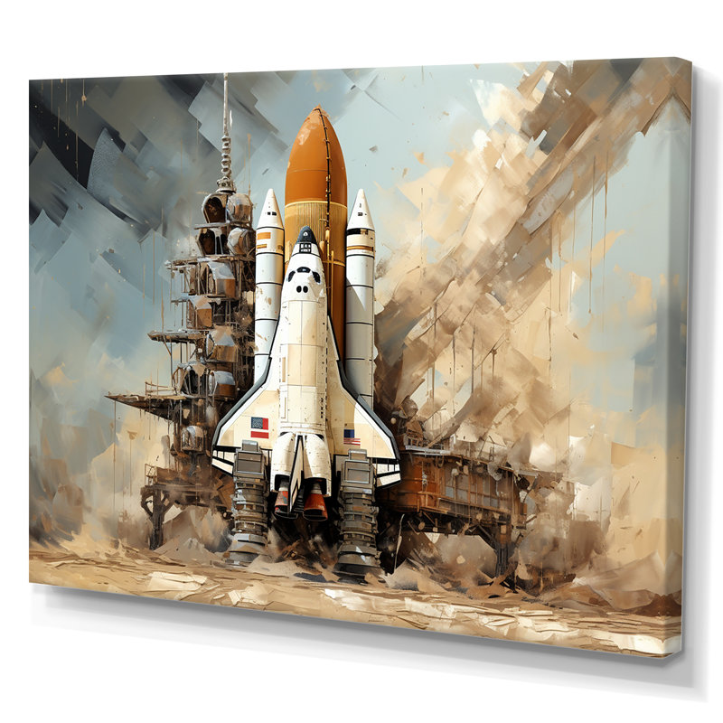 Abstrait Navette Spatiale Lancement I - Navette Spatiale Wall Art Living Room, Toile tendue, 34" H x 44" W