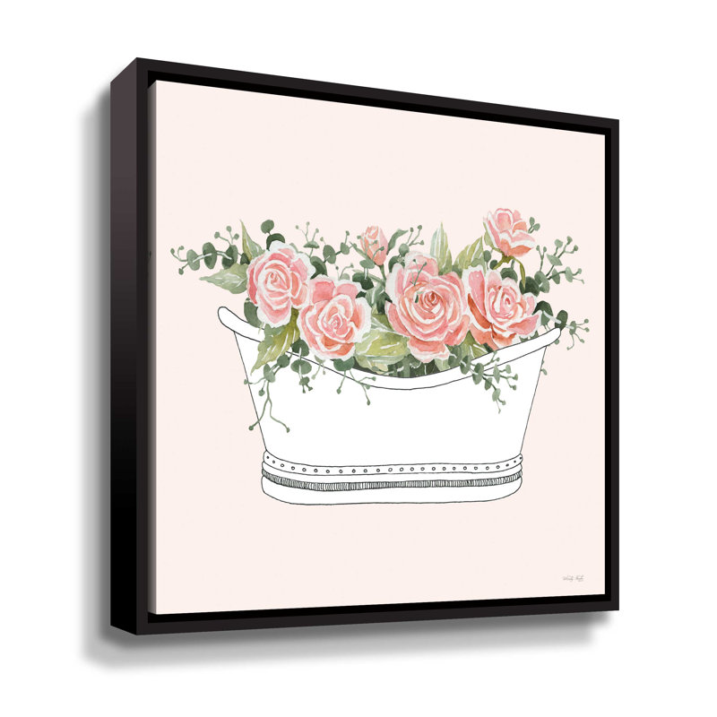 «Pink Floral Bath Tub II», impression sur toile, Toile à cadre flottant noir, H 10 po x l 10 po x P 2 po
