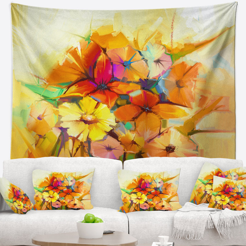 Tapisserie florale de gerberas, H 68 po x l 80 po