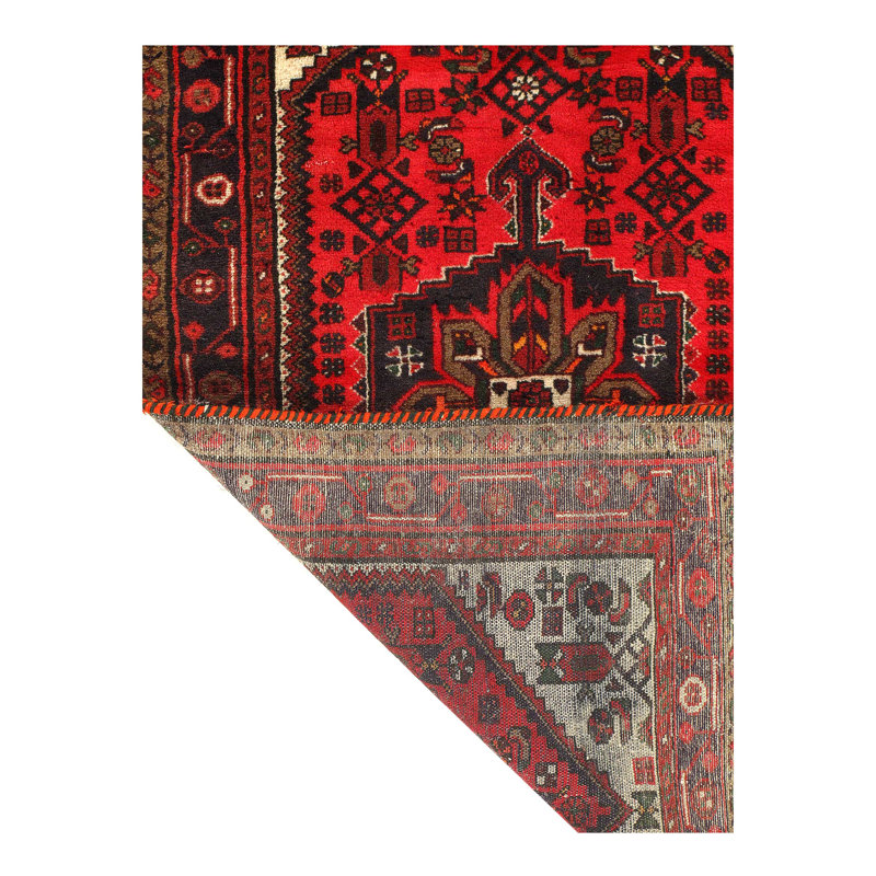Tapis unique en laine noué à la main de style années 1970 de 5 pi x 3 pi 4 po en rouge / noir / brun