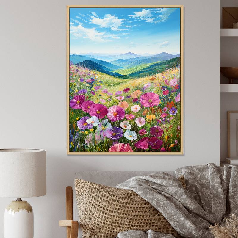 «Pansies Flowers In Mountain Country Side» sur toile, Cadre naturel flottant, H 32 po x l 16 po x P 1 po
