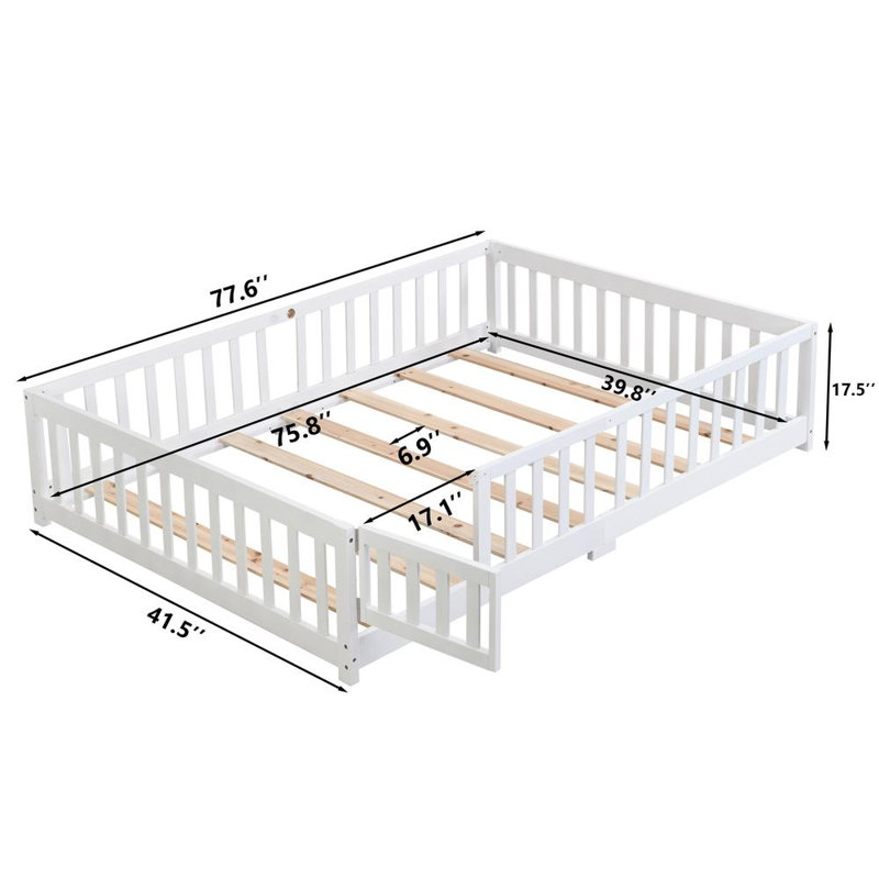 Twin Size Floor Bed (White), White