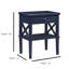 Table de chevet de couleur bleu minuit, fabriquée avec du bois franc massif, une glissière latérale à pleine extension, des poignées de tiroir en nickel brossé, une table de chevet plateforme d'exposition, une tablette ouverte pour l'organisation