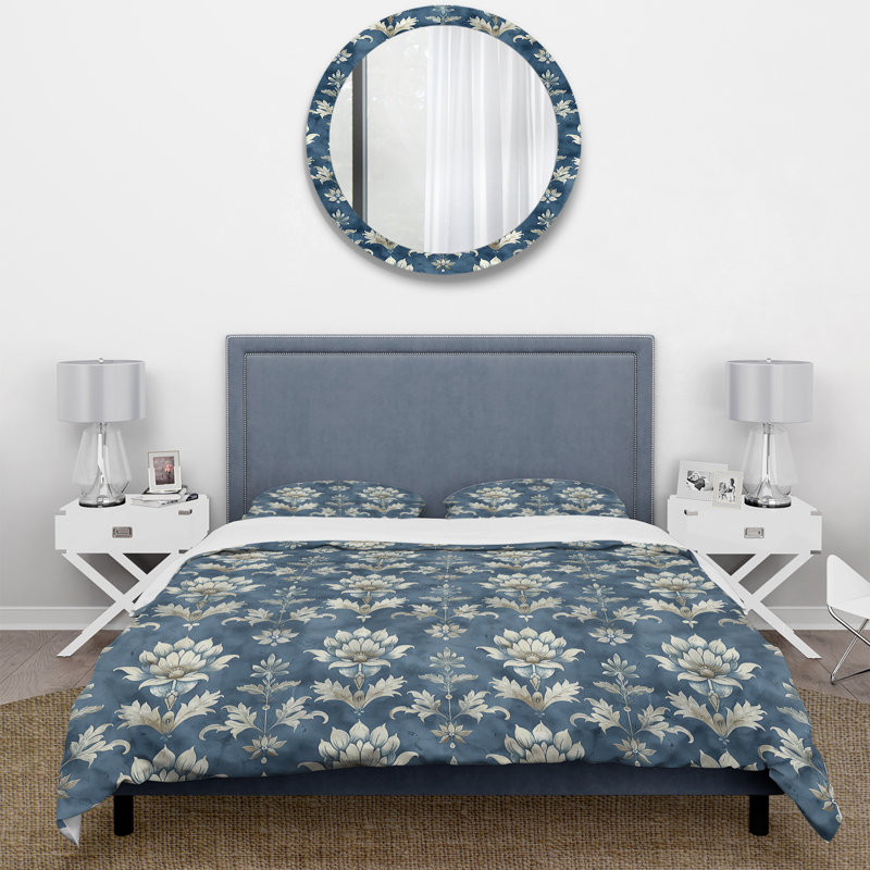 Ensemble de housse de couette bleuet et argent, Housse de couette très grand + 2 taies décorativ