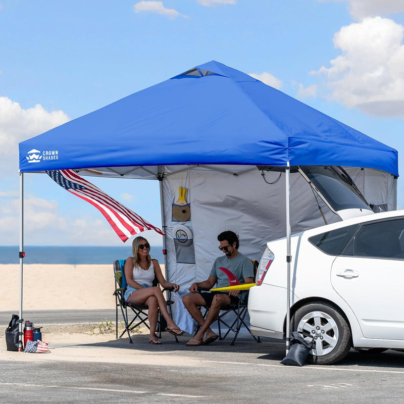 10 Ft. W x 10 Ft. D Steel Pop Up Canopy Outdoor Shade with Pockets Sidewall, Blue