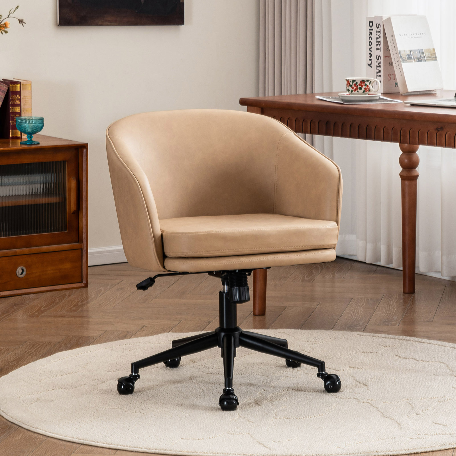 Toscani Office Chair with Lumbar Support, Taupe Faux Leather