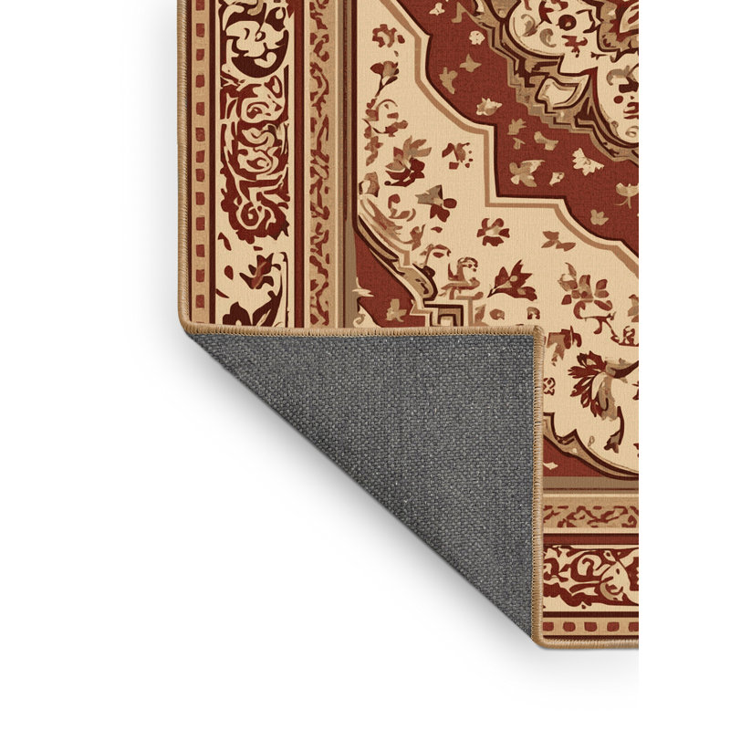 Tapis oriental moelleux doux et moelleux de style oriental brun - reliure brun clair, Rond 3 pi