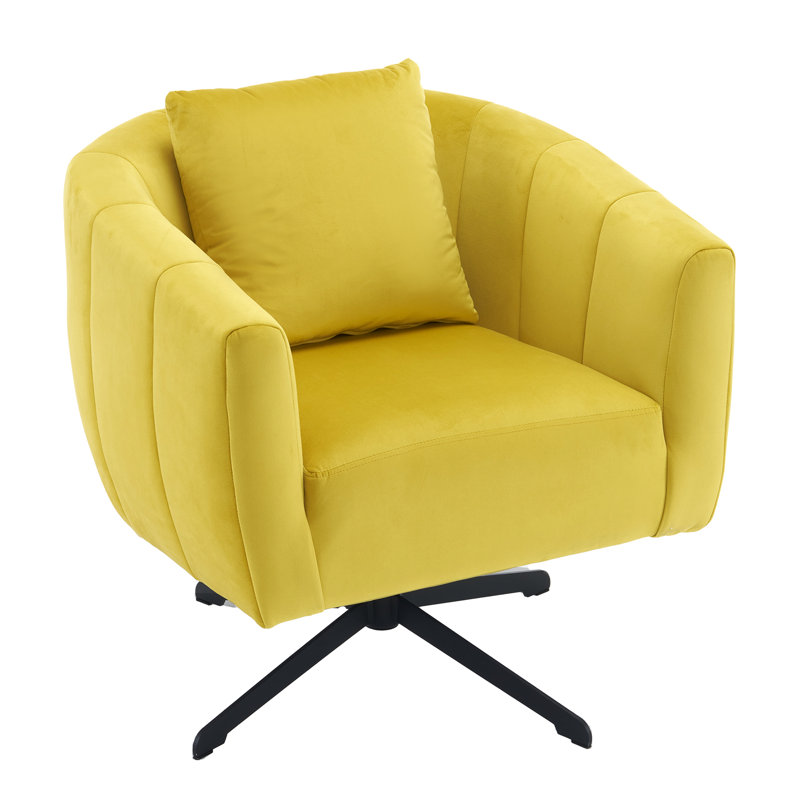 Metal Leg Velvet Swivel Chair, Yellow Velvet