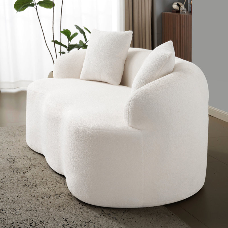 Canapé incurvé crème à 2 places avec accoudoirs ronds, idéal pour la chambre à coucher et les espaces de vie principaux, sans assemblage, système de ressorts en mousse haute densité, bureau à compression blanc, petites chambres, minimaliste