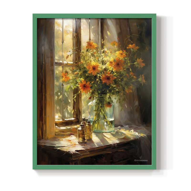 Reproduction encadrée FLORAL Series DCCLxxi - bois massif, Vert, 15" H x 12" W