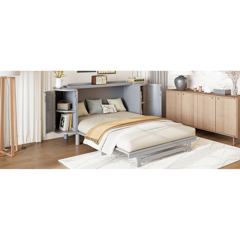 Grand lit gris avec style et rangement moderne