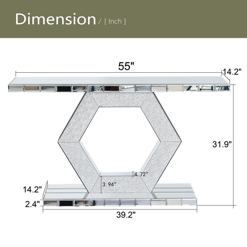 Sparkling Crystal Hexagon Mirror Entryway - Premium Modern Foyer Console Table With Diamond Glass Effects, Dual-Tier Luxury Sofa Table
