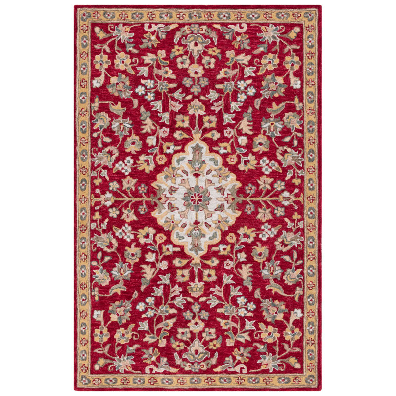 Jaxson Blossom Hand Tufted Wool Cotton Floral Rug in Beige/Red, Rectangle 8' x 10'
