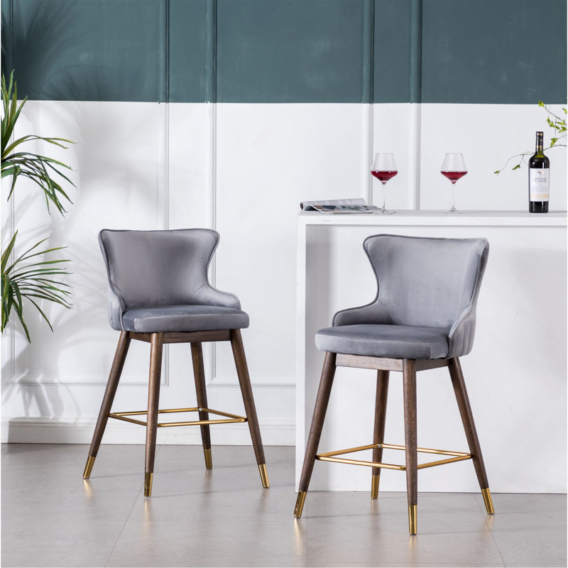 Ensemble de 2 tabourets à oreilles à hauteur de comptoir rembourrés en tissu, Gris