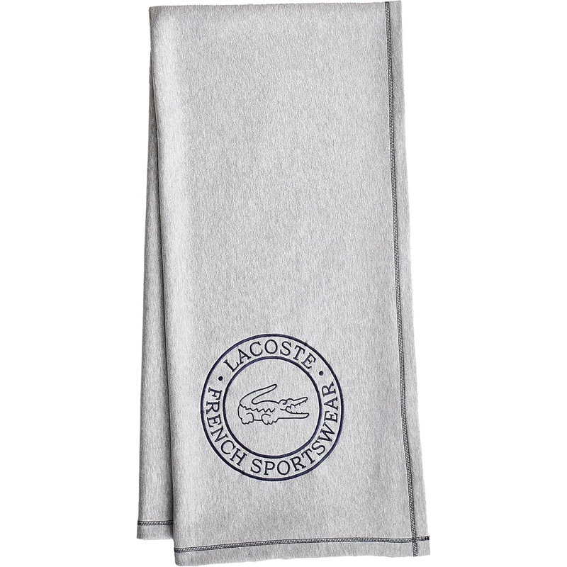 Jeté en mélange de coton 50 x 70 en tricot de coton avec logo brodé Lacoste, Imprimé animal gris