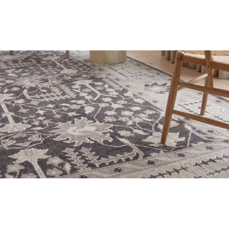 Tapis gris à motif géométrique moderne en laine noué à la main gris, 6 pi x 9 pi