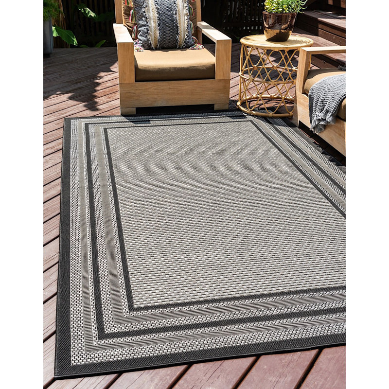 Tapis pour véranda d'extérieur noir et gris, Rectangle 9 pi x 12 pi