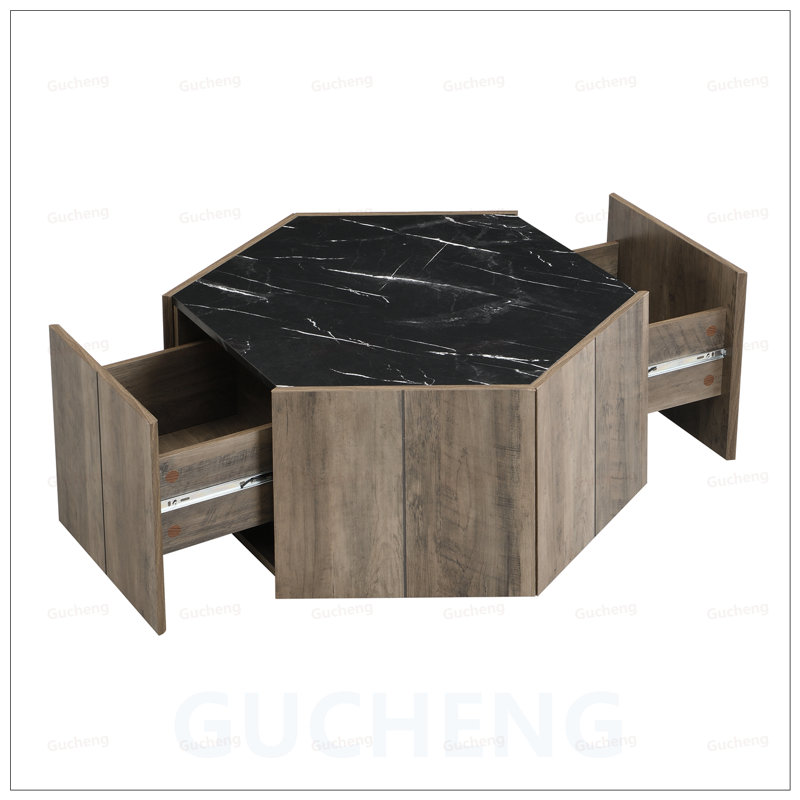 Table basse Hexagonal Rustic, Noir