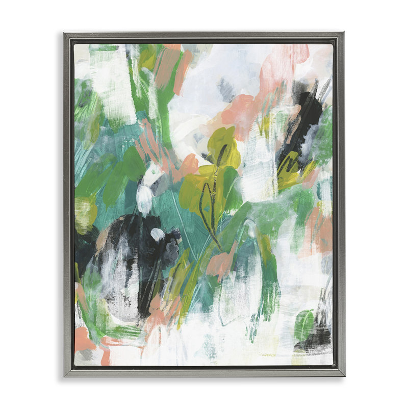«Chaotic Green & Pink Abstract Floater Canvas» par June Erica Vess, Gris, H 31 po x l 25 po