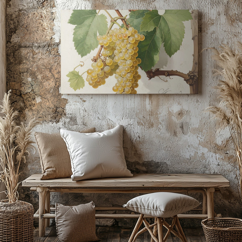 Art botanique sur toile, raisin blanc, H 9 po x l 12 po