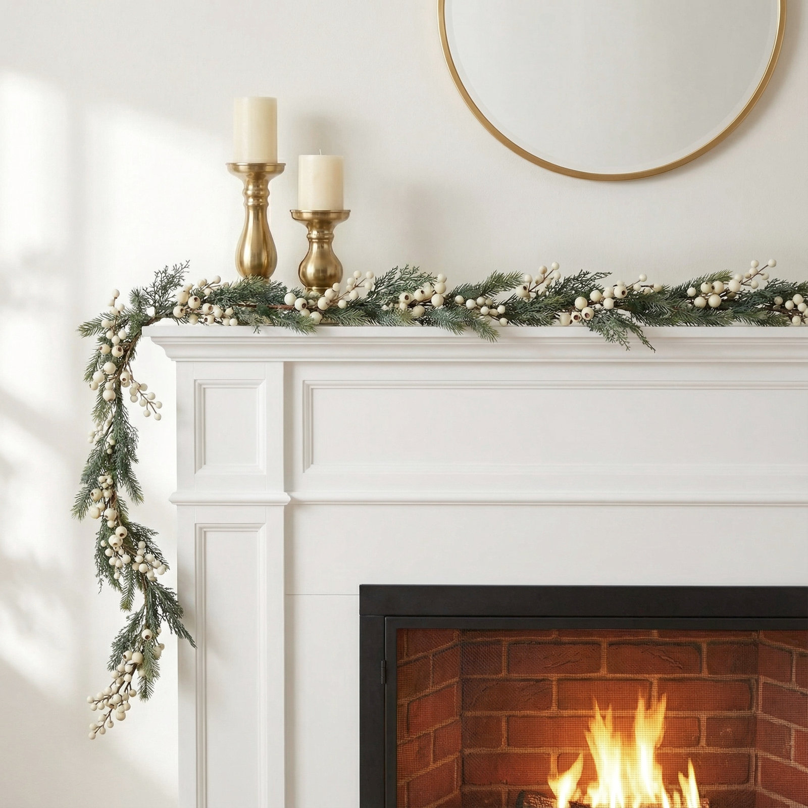 The Holiday Aisle® Classic Winter Berry Garland, Green;White