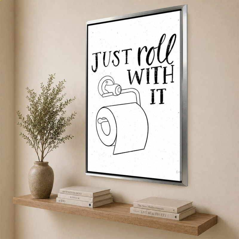 «Bathroom Puns V» par Becky Thorns - Impression sur toile, H 64 po x l 44 po, Argent