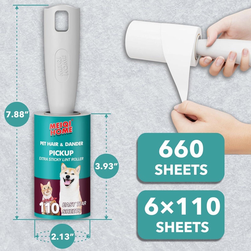 Extra-Sticky Pet Hair Lint Rollers, Value Set With 3 Upgraded Handles, 6 Portable Rollers For Clothes, Furniture & Carpet, Dog & Cat Hair Removal (660 Sheets)