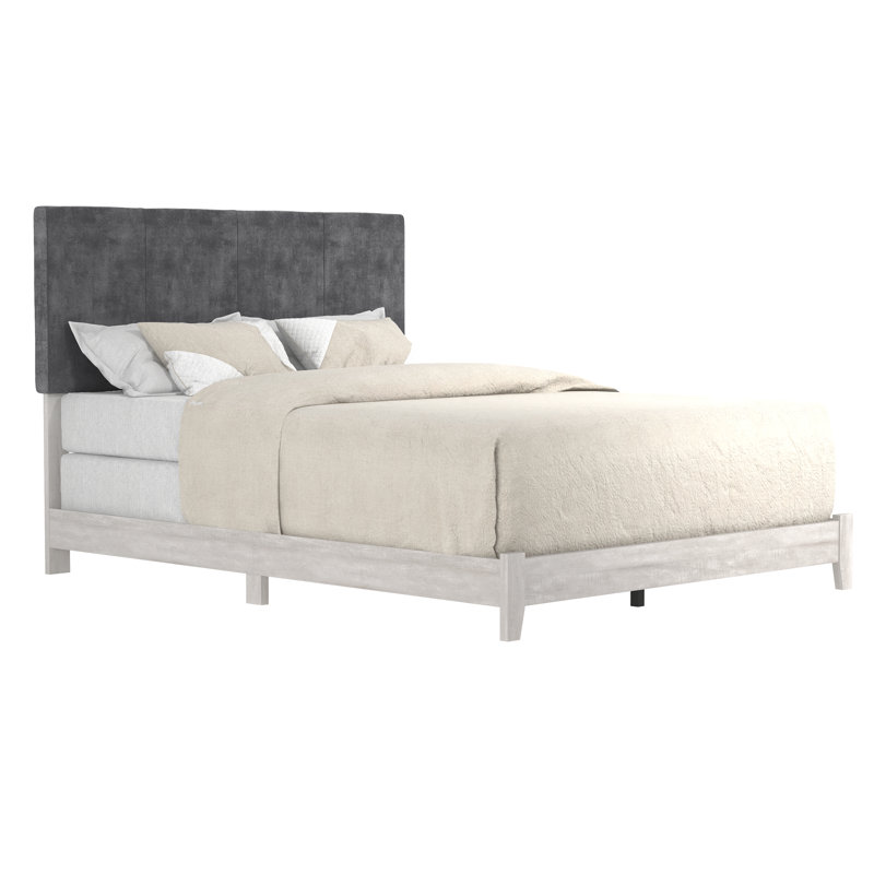 Arinola Upholstered Platform Bed, Dusty Gray Oak/Velvet Gray