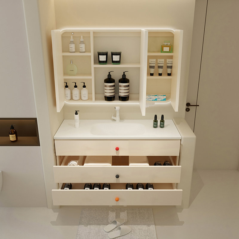 Cream style minimalist bathroom cabinet